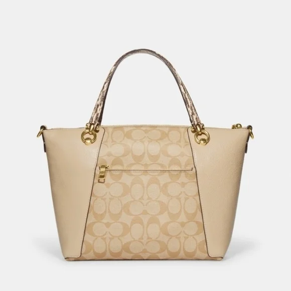 COACH Kacey Satchel Signature Crossbody Handbag Cream Snake Leather Exotic - Picture 6 of 13